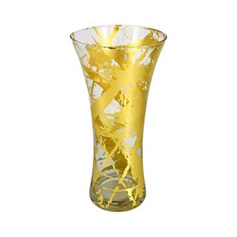 Gold Accent Flared Glass Vase for Centerpieces and Table Displays