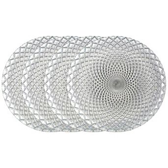 10.5" Round Silver Glass Dinner Plates for Meals or Hosting - Set of 4