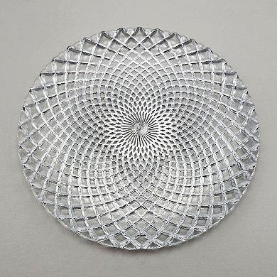 10.5" Round Silver Glass Dinner Plates for Meals or Hosting - Set of 4
