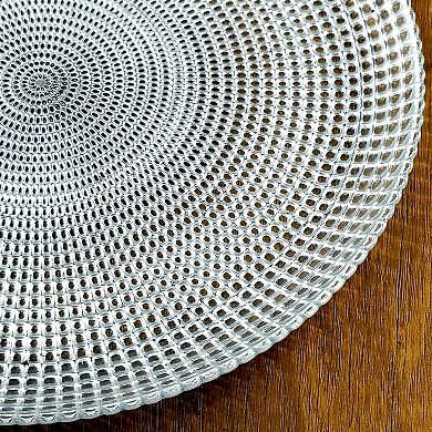 Clear Glass Salad and Appetizer Plates with Silver Gilded Design, Set of 4