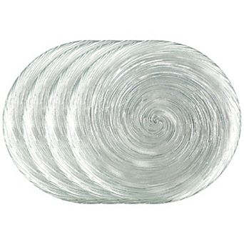 Gilded Glass Dinner Plates Set of 4, Silver Vortex Swirl, 10.75-Inch Round for Dining or Serving