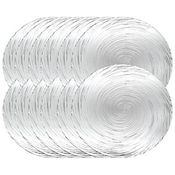 Clear Glass Plate Set of 12 for Dinner and Serving, 10.75-Inch Vortex Pattern