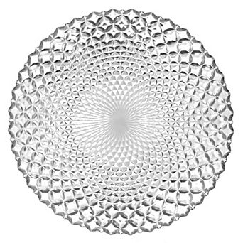 Clear Glass Soup Plate with Diamond Peacock-Inspired Pattern, 8-Inch Round - 1 pc