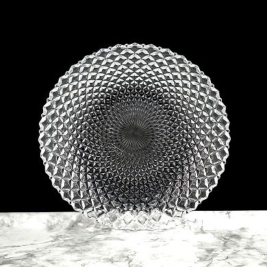 Clear Glass Soup Plate with Diamond Peacock-Inspired Pattern, 8-Inch Round - 1 Piece