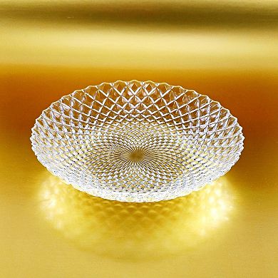 Clear Glass Soup Plate with Diamond Peacock-Inspired Pattern, 8-Inch Round - 1 Piece