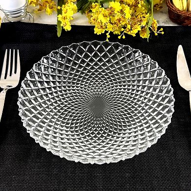 Clear Glass Soup Plate with Diamond Peacock-Inspired Pattern, 8-Inch Round - 1 Piece