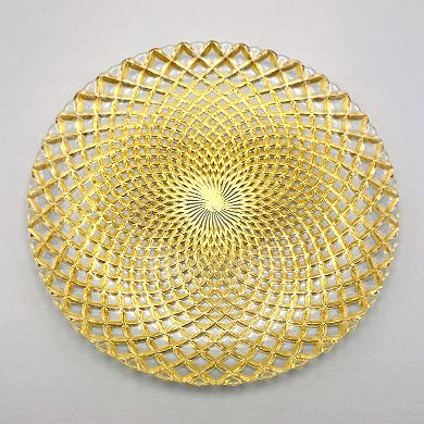 Gold Glass Dinner Plate Set 10.5" with Peacock-Style Pattern