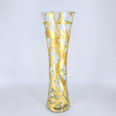 Gold Accent Flared Glass Vase for Centerpieces and Table Displays