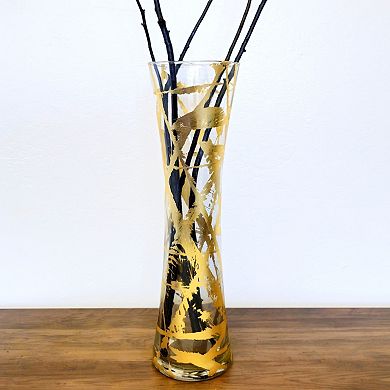 Gold Accent Flared Glass Vase for Centerpieces and Table Displays