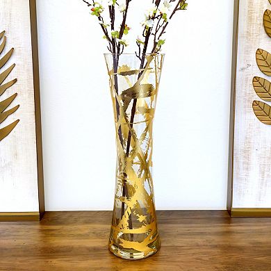 Gold Accent Flared Glass Vase for Centerpieces and Table Displays