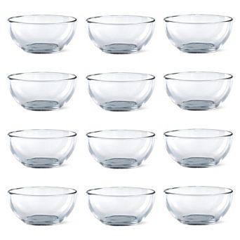 Clear 6" Glass Prep and Serving Bowls, Oven- and Microwave-Safe - Set of 12