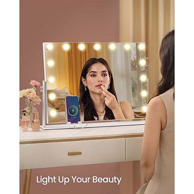 LED Vanity Mirror with 3 Light Modes, USB Ports, and Rotation for Bedroom or Bathroom