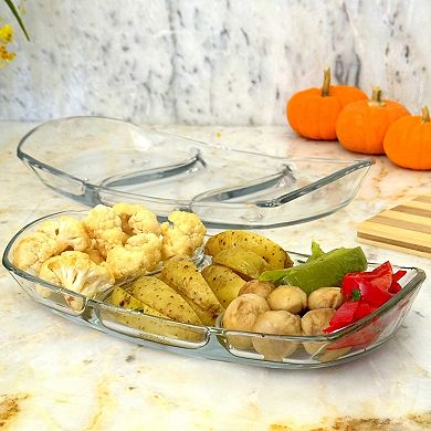 Clear Cristalline Glass Sectioned Tray for Appetizers and Sides