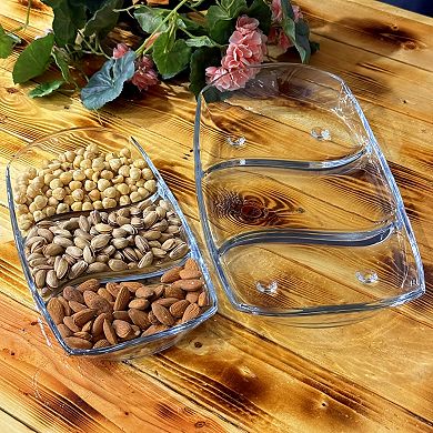 Clear Cristalline Glass Sectioned Tray for Appetizers and Sides