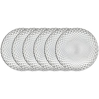 Clear Glass Salad Plate Set of 6, 7.25-Inch Round with Peacock-Inspired Diamond Pattern