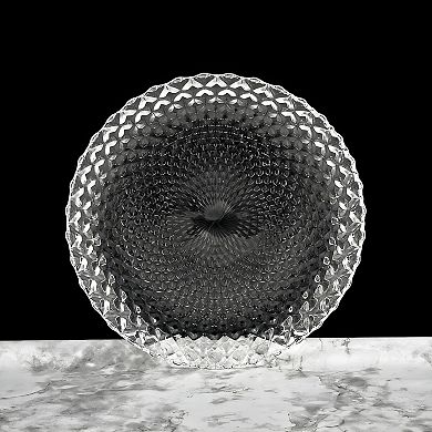 Clear Glass Salad Plate Set of 6, 7.25-Inch Round with Peacock-Inspired Diamond Pattern