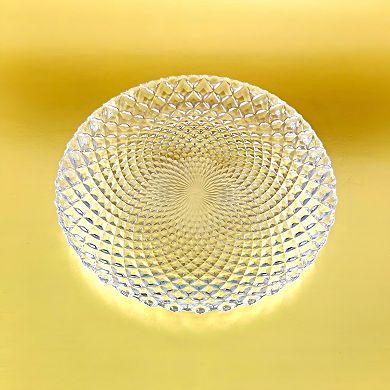Clear Glass Salad Plate Set of 6, 7.25-Inch Round with Peacock-Inspired Diamond Pattern