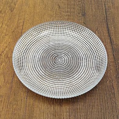 7.75-inch Silver Gilded Glass Salad Plate with Swirl Design and Beaded Rim - 1 Piece