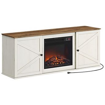 Fireplace TV Stand for Up to 65-Inch TVs with Adjustable Shelves and Sliding Barn Doors