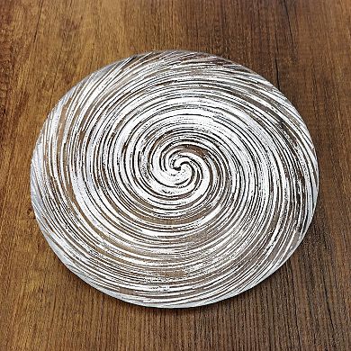 Gilded Glass Dinner Plates Set of 6, Silver Vortex Swirl, 10.75-Inch Round for Dining or Serving