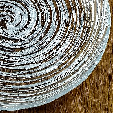 Gilded Glass Dinner Plates Set of 6, Silver Vortex Swirl, 10.75-Inch Round for Dining or Serving