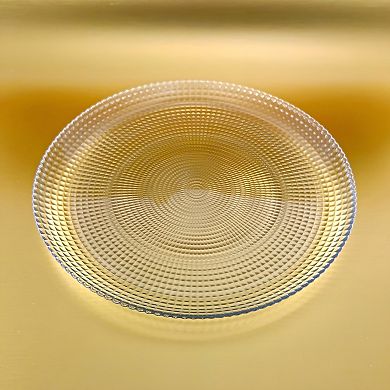 Clear Glass Dinner Plate Set of 6, 10.75-Inch Round Swirl Design with Beaded Edge