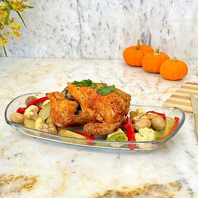 Clear Glass Baking and Serving Tray with Raised Sides