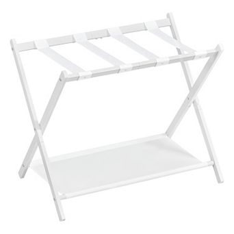Folding Luggage Rack with Steel Frame and Storage Shelf for Bedroom or Guest Room