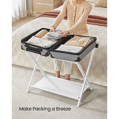 Folding Luggage Rack with Steel Frame and Storage Shelf for Bedroom or Guest Room