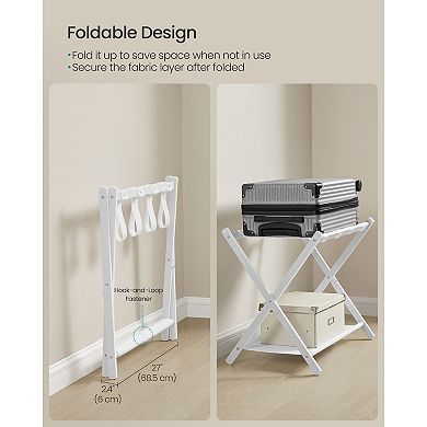 Folding Luggage Rack with Steel Frame and Storage Shelf for Bedroom or Guest Room