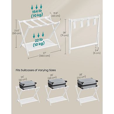 Folding Luggage Rack with Steel Frame and Storage Shelf for Bedroom or Guest Room