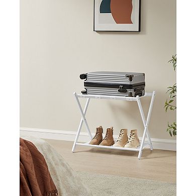 Folding Luggage Rack with Steel Frame and Storage Shelf for Bedroom or Guest Room