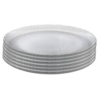 Set of 6 10.5-Inch Clear Glass Dinner Plate, Round Smooth Style for Meals, Desserts and Serving