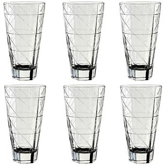 Clear Glass Tumbler Set 6-Pack Diamond Texture 16 oz Drinking Glasses