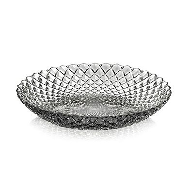 Set of 6 Clear Glass Soup Plates with Diamond Peacock-Inspired Pattern, 8-Inch Round