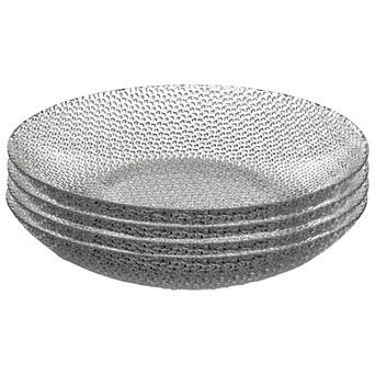 Textured Pebble-Style Clear Glass Soup Plates, 8-Inch Round Set of 4 for Everyday Dining