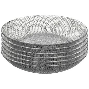 Textured Pebble-Style Clear Glass Soup Plates, 8-Inch Round Set of 6 for Everyday Dining