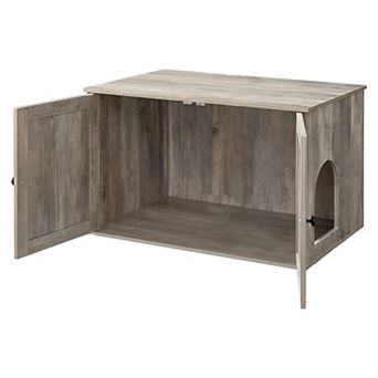 Cat Litter Box Cabinet with Barn Doors, Hidden Enclosure, Odor Control