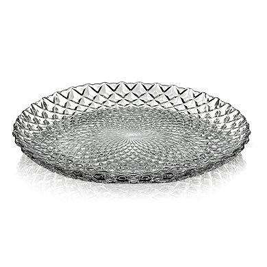 Clear Glass Salad Plate Set of 12, 7.25-Inch Round with Peacock-Inspired Diamond Pattern