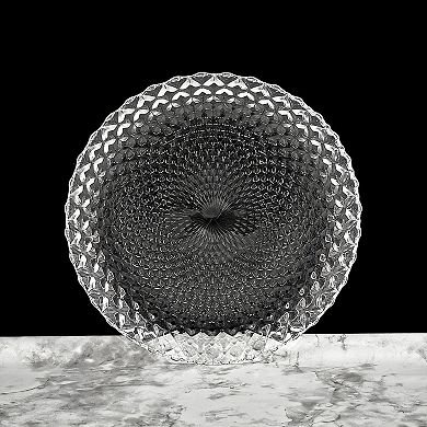 Clear Glass Salad Plate Set of 12, 7.25-Inch Round with Peacock-Inspired Diamond Pattern