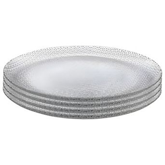 Set of 4 10.5-Inch Clear Glass Dinner Plate, Round Smooth Style for Meals, Desserts and Serving