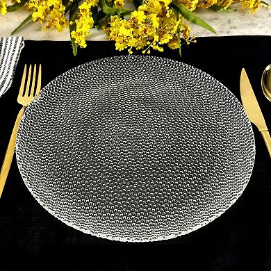 Set of 4 10.5-Inch Clear Glass Dinner Plate, Round Smooth Style for Meals, Desserts and Serving