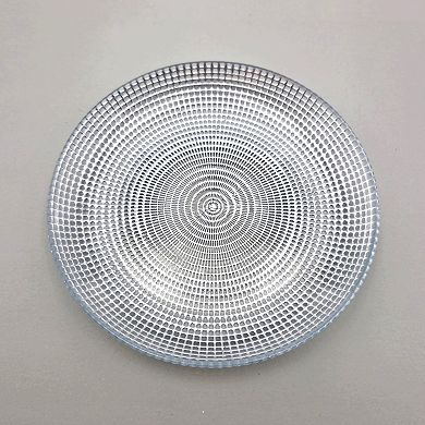 Clear Glass Salad and Appetizer Plates with Silver Gilded Design, Set of 6