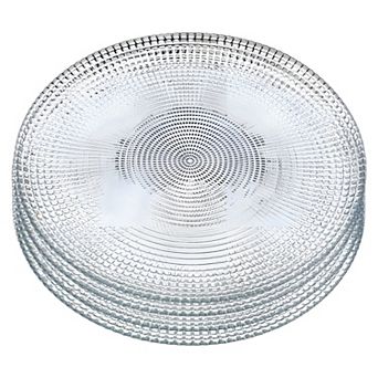 Gilded Glass Dinner Plates Set of 4, Silver Swirl Design, 10.75-Inch Round Plates for Dining