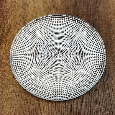 Gilded Glass Dinner Plates Set of 4, Silver Swirl Design, 10.75-Inch Round Plates for Dining