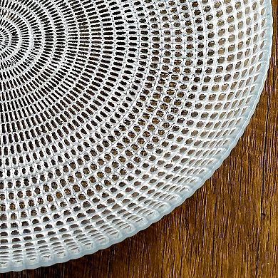 Gilded Glass Dinner Plates Set of 4, Silver Swirl Design, 10.75-Inch Round Plates for Dining