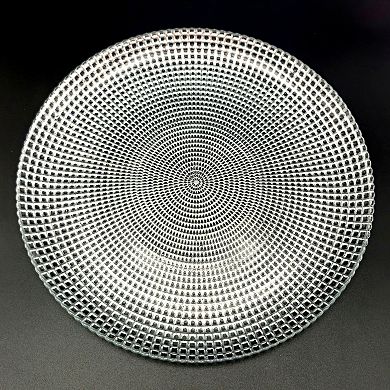Gilded Glass Dinner Plates Set of 4, Silver Swirl Design, 10.75-Inch Round Plates for Dining
