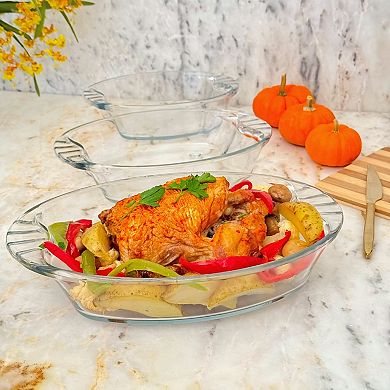 Clear Glass Oval Bakeware Set 3-Piece for Cooking and Serving