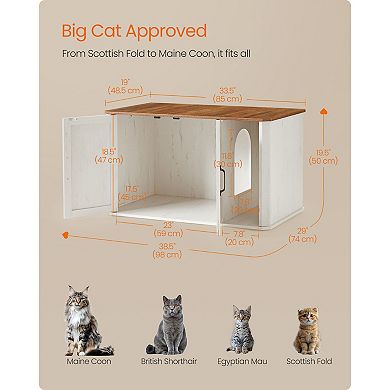 Modern Litter Box Enclosure with Storage, Honey Brown and Rustic White Finish