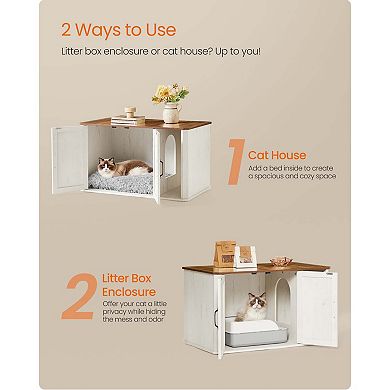 Modern Litter Box Enclosure with Storage, Honey Brown and Rustic White Finish